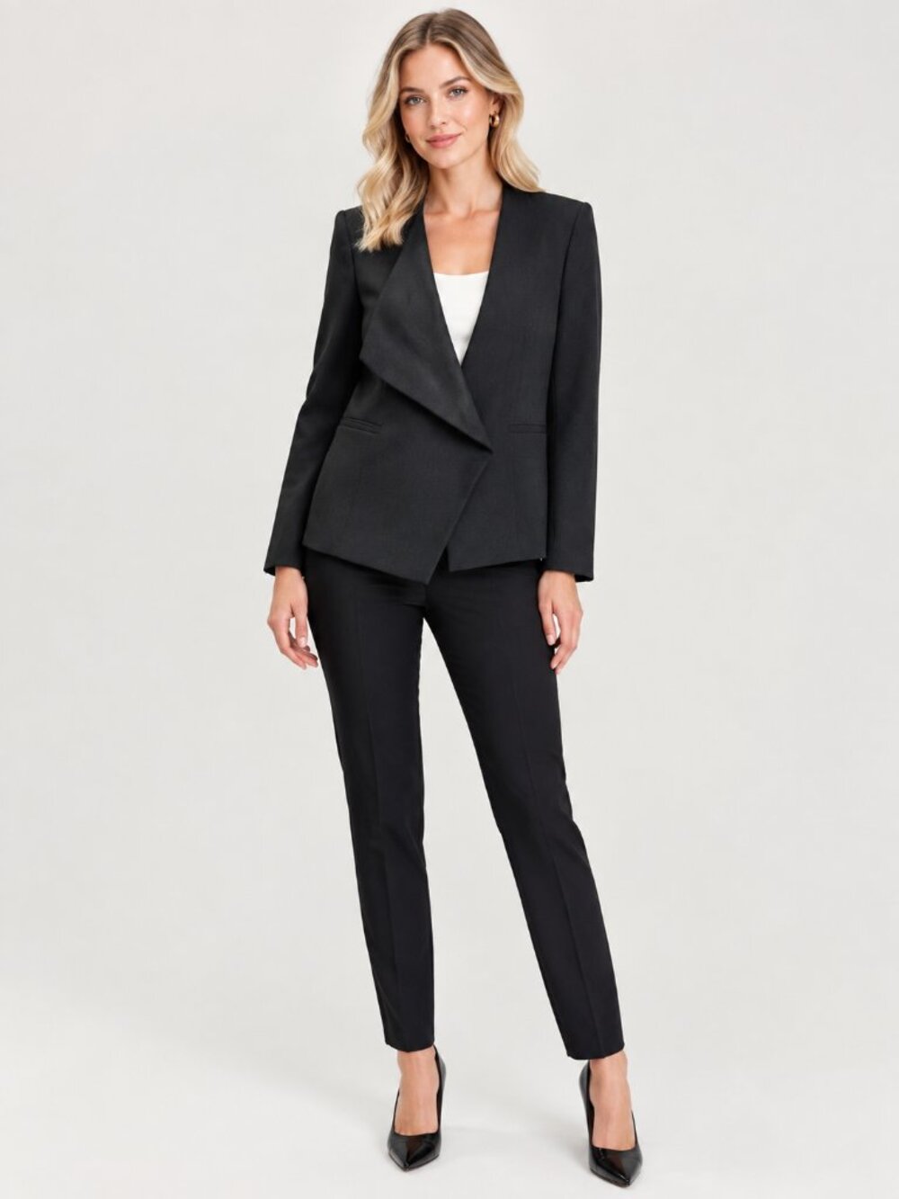 TAHARI Draped Lapel Single -Button Blazer Black 14 #A4730